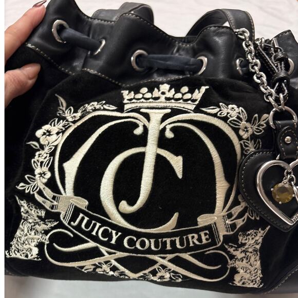 Vintage Y2K Juicy Couture Daydreamer Bag Tote Purse Black Charm Velour Shoulder - Picture 13 of 16